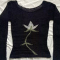 White long sleeve emo pullover sweater for women, vintage 90s style
