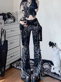 Goth aesthetic jeans with flared distressed hem