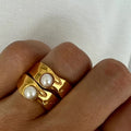 French Pearl Ring with 18K gold-plated stainless steel