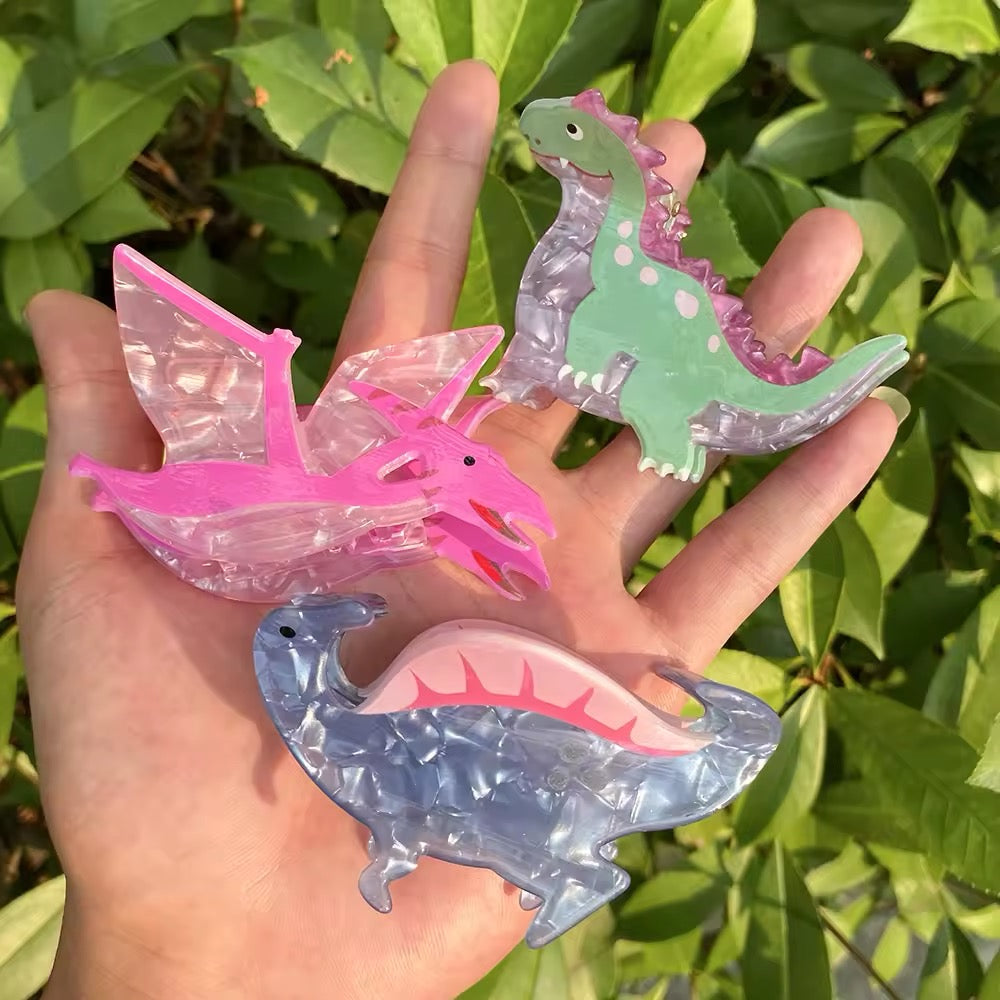 Cartoon dinosaur hair clip with a funny chameleon design