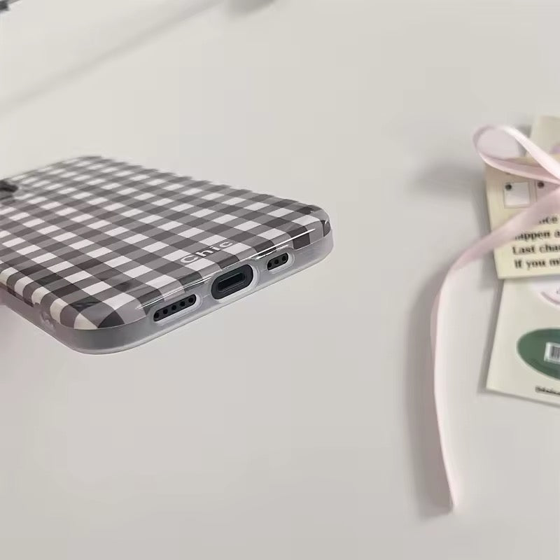 Blue grid aesthetic phone case with soft edges and a protective shell