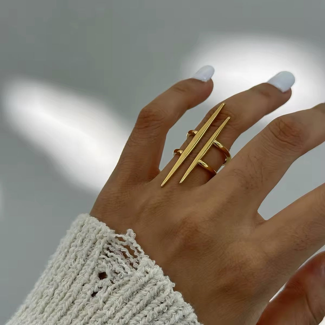 Elegant 18K gold-plated geometric ring with an open-end design