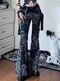 Double buckle flare jeans with embroidery