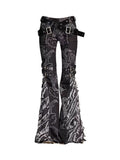 Black ripped flare jeans with gothic dragon detail