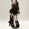 Gothic black sweater with open-knit spider web design, featuring a soft hood and raw finish, ideal for edgy streetwear