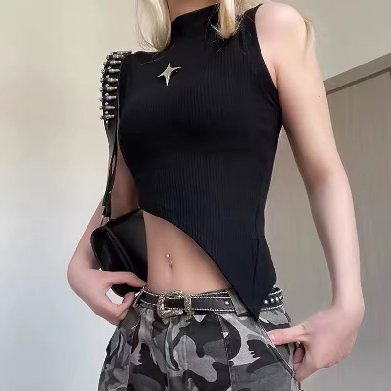 Dark academia-inspired knit vest with an edgy streetwear vibe