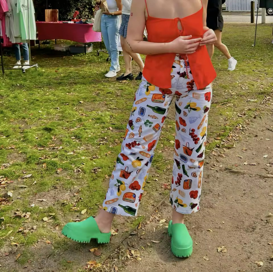Women’s straight leg jeans with summer food themed print