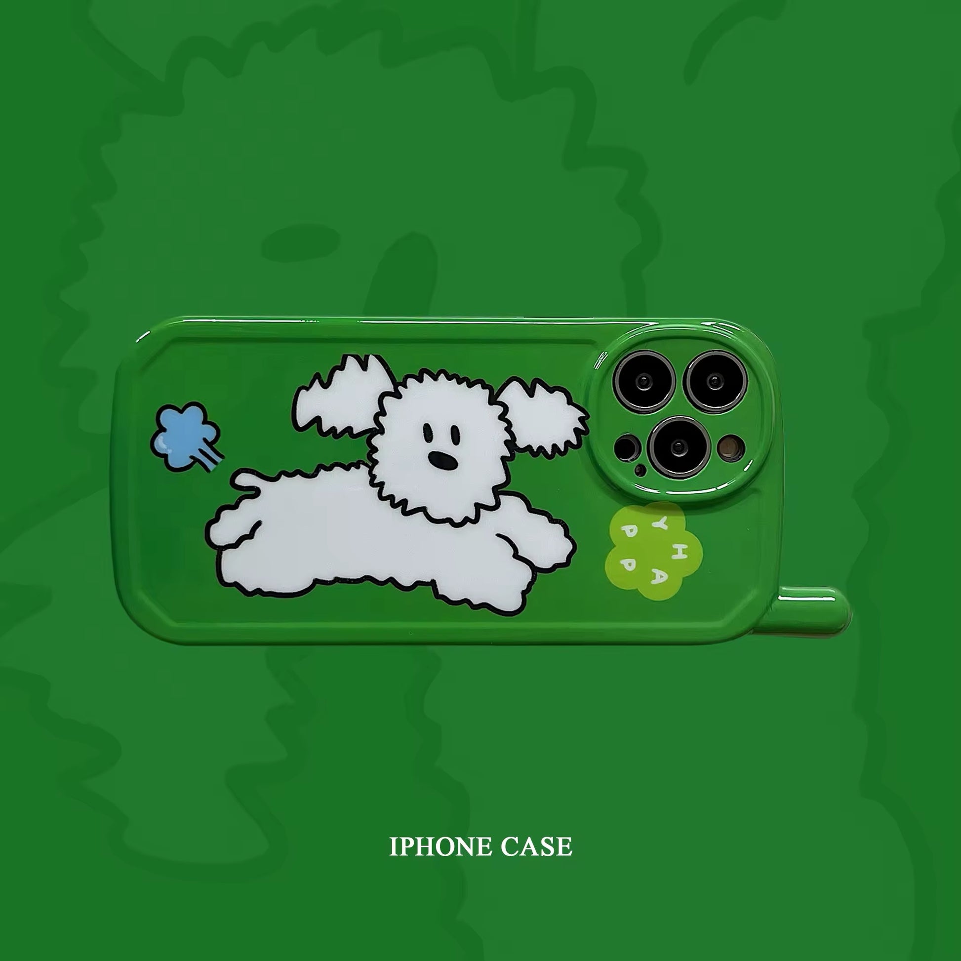 Green dog iPhone case with kawaii puppy design for iPhone 15