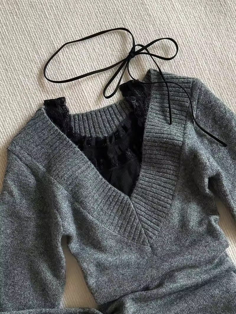 y2k inspired French retro sweater outfit with skirt