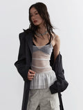 Korean fashion mesh crop top, stylish sheer tank top, perfect for layering, breathable sexy Y2K perspective camisole for trendy women’s streetwear outfits