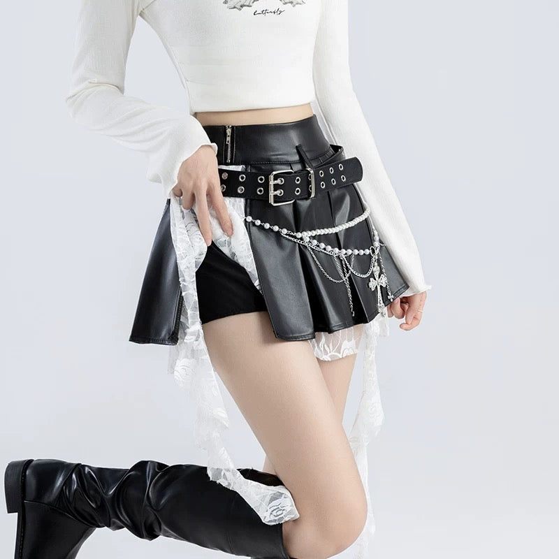 Alternative streetwear grunge leather mini skirt for women
