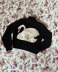 Soft Y2K knit pullover with cute swan embroidery