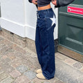 Loose-fitting American star print jeans, Y2K-inspired retro baggy denim with a low waist, perfect for Harajuku streetwear and hip-hop fashion lovers
