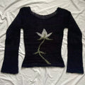 Slim fit black knit sweater with flower design, Harajuku Y2K aesthetic