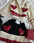 pink and white leather jacket and pleated skirt harajuku style