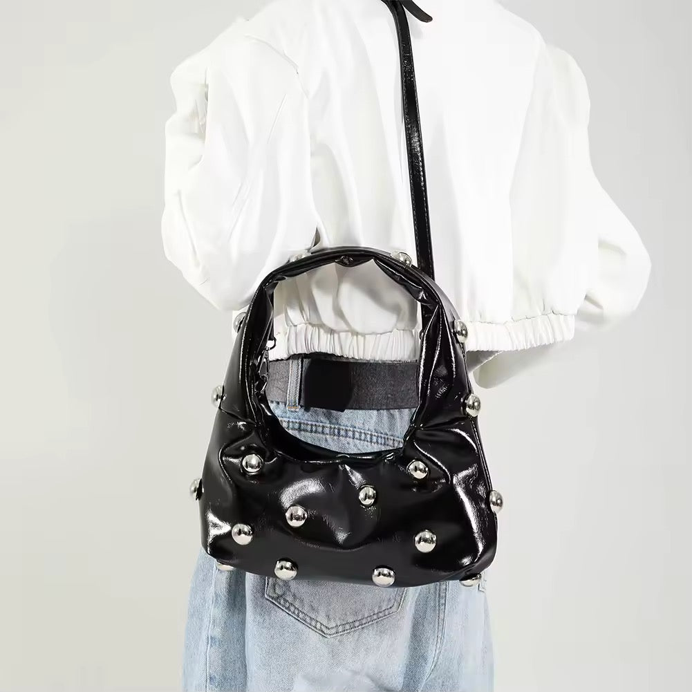 Black punk handbag with soft artificial leather