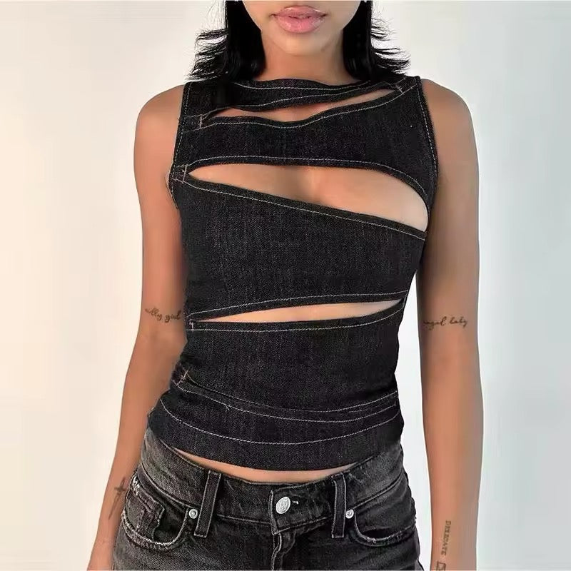 Trendy high-street sleeveless denim vest for summer