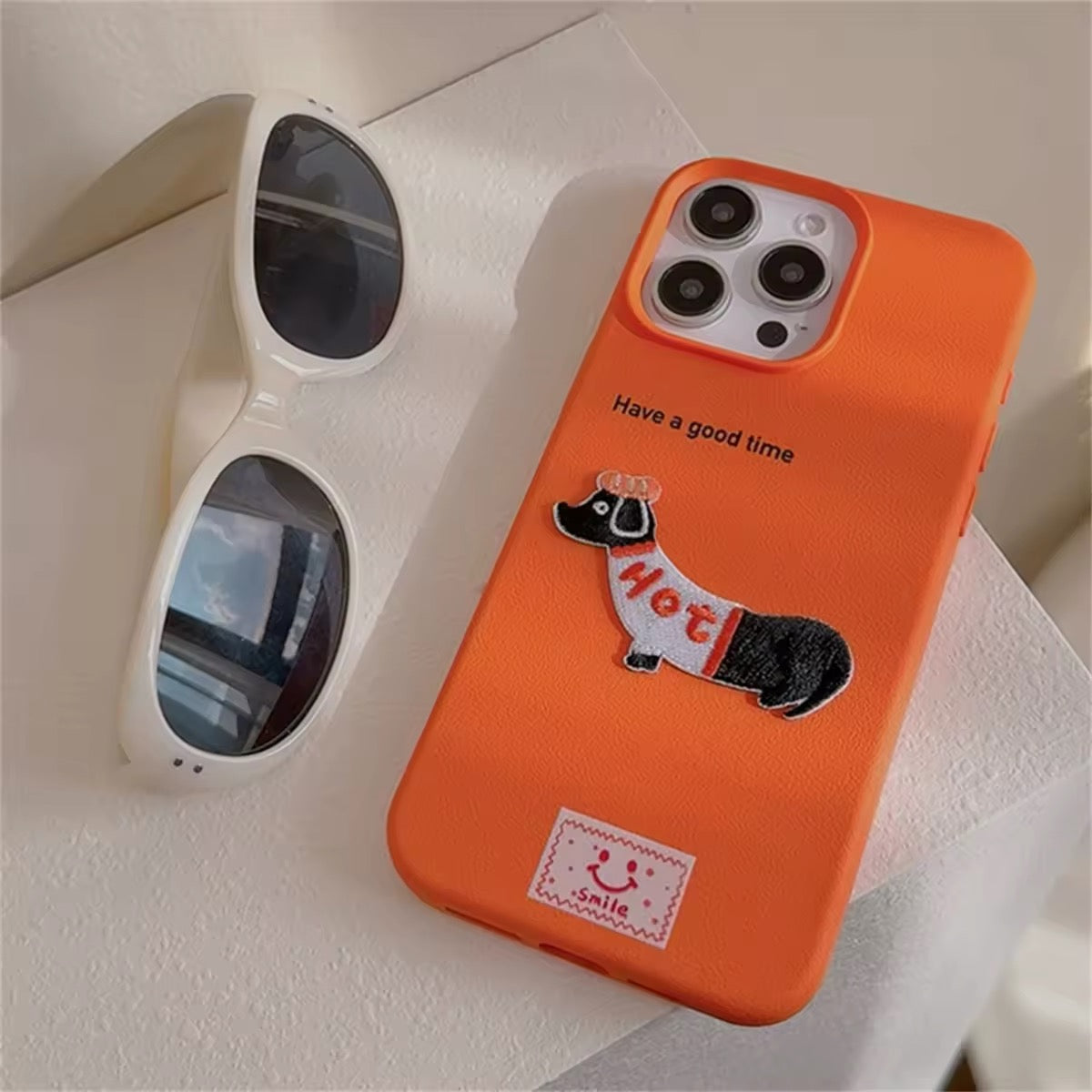 Korean soft gorl aesthetic dog phone case with vintage PU texture
