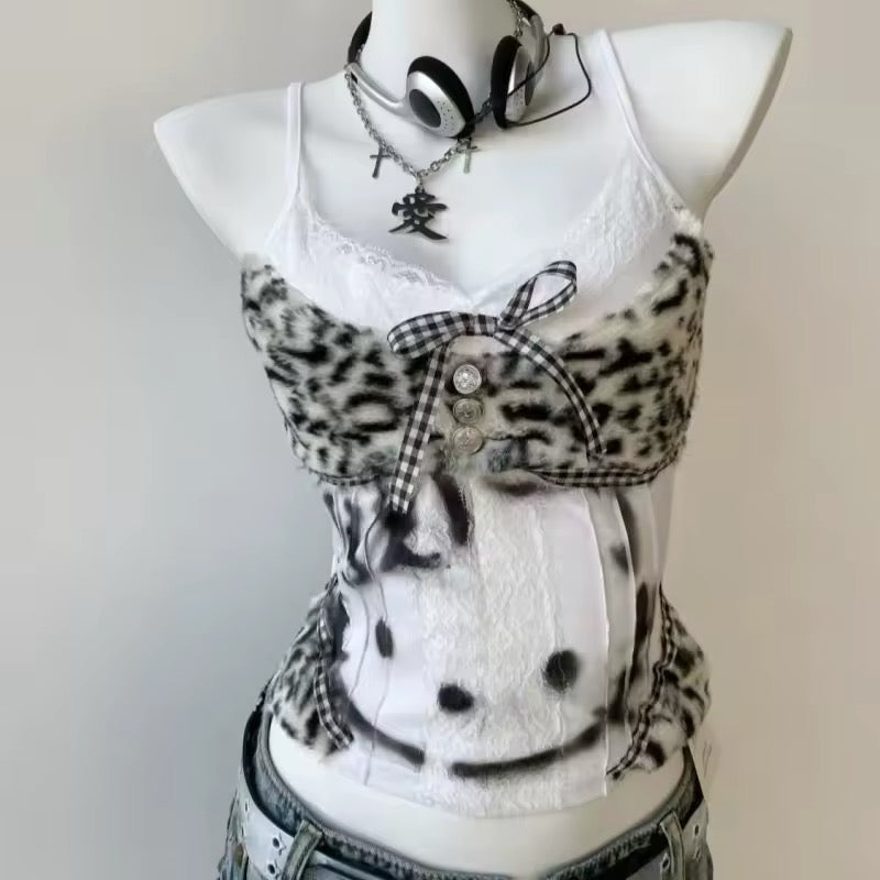 Side profile showcasing the corset-style design and tailored fit of the Sanrio cami