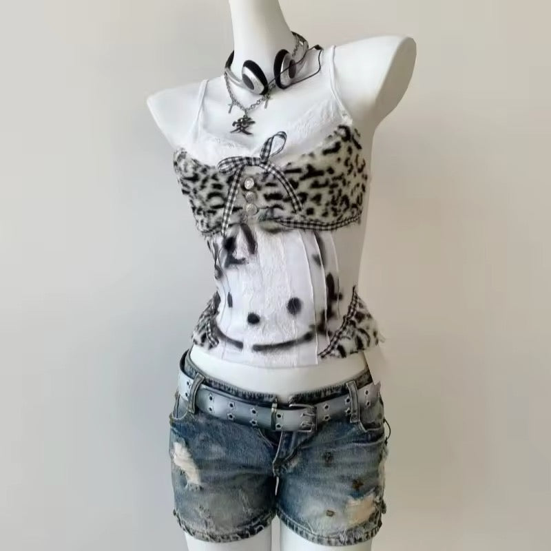 Side profile showcasing the corset-style design and tailored fit of the Sanrio cami