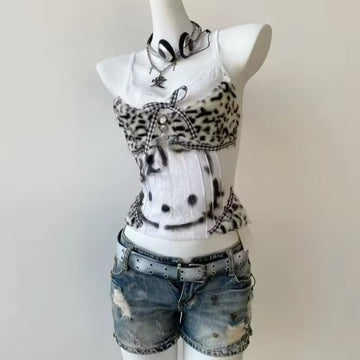 Side profile showcasing the corset-style design and tailored fit of the Sanrio cami