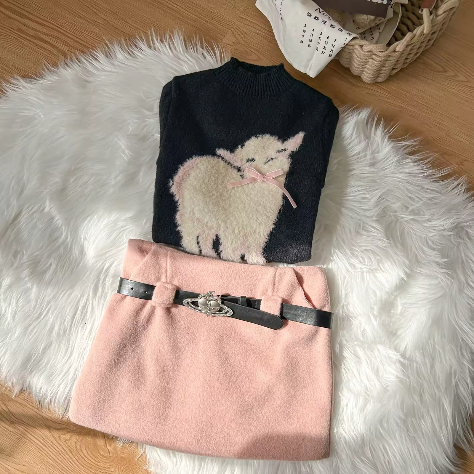 Korean kawaii Y2K sweater with embroidered sheep design