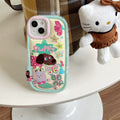 Kidcore iPhone case with cartoon bear and puppy in crayon style