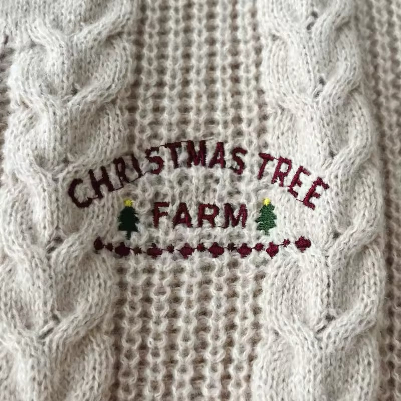 Aesthetic Christmas cardigan with tree print and winter vibe