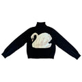 Kawaii knitted swan sweater styled with plaid skirt