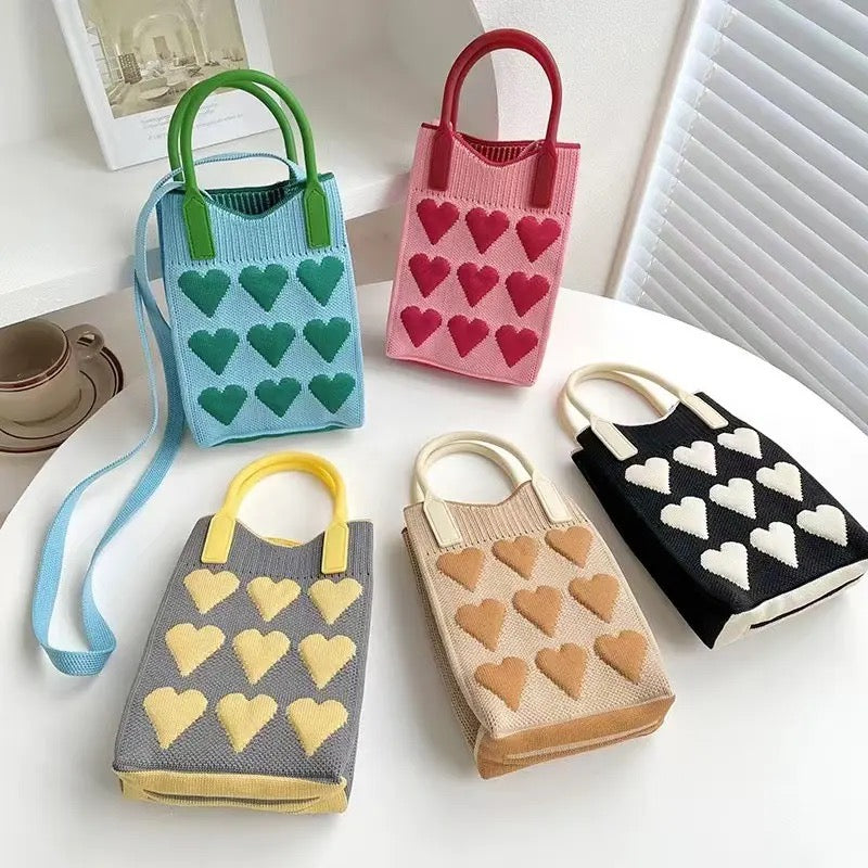 Soft girl mini shoulder bag with heart pattern in red