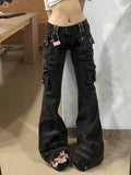 Gyaru streetwear gray cargo jeans for women