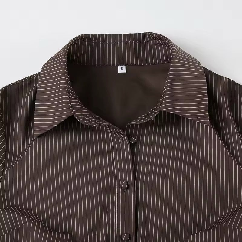 Slim-fit Korean striped blouse with chic high-street vibe