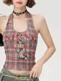Close-up of the plaid pattern highlighting the preppy aesthetic of the halter top.