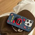 Front view of black cat denim case on iPhone 16 Pro