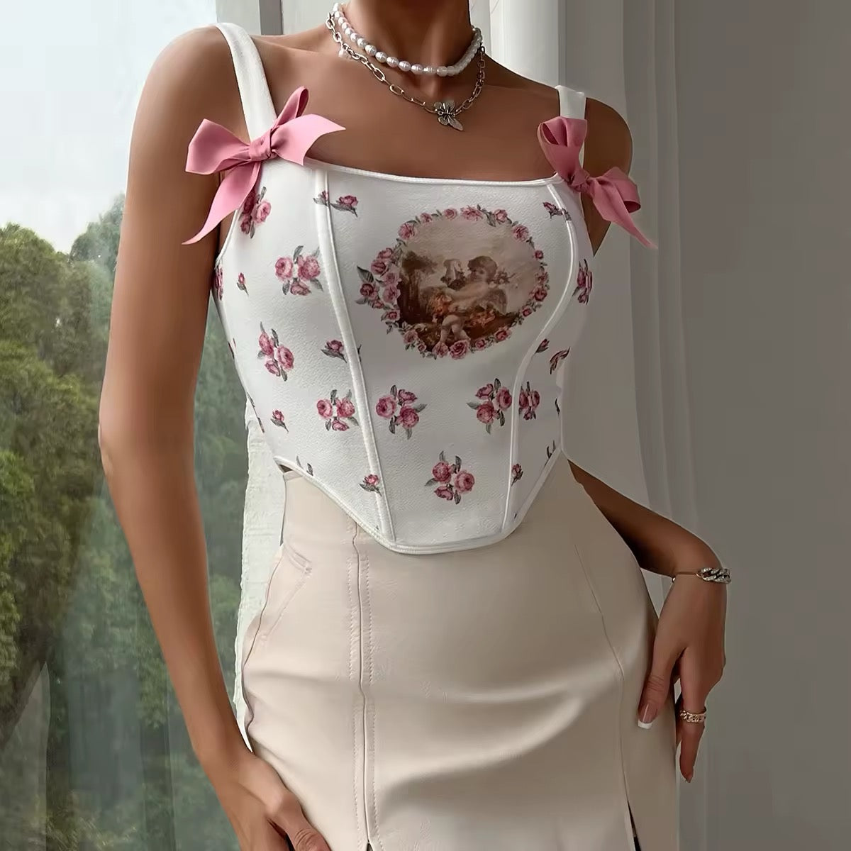 Romantic balletcore corset with vintage-inspired lace and adjustable fit