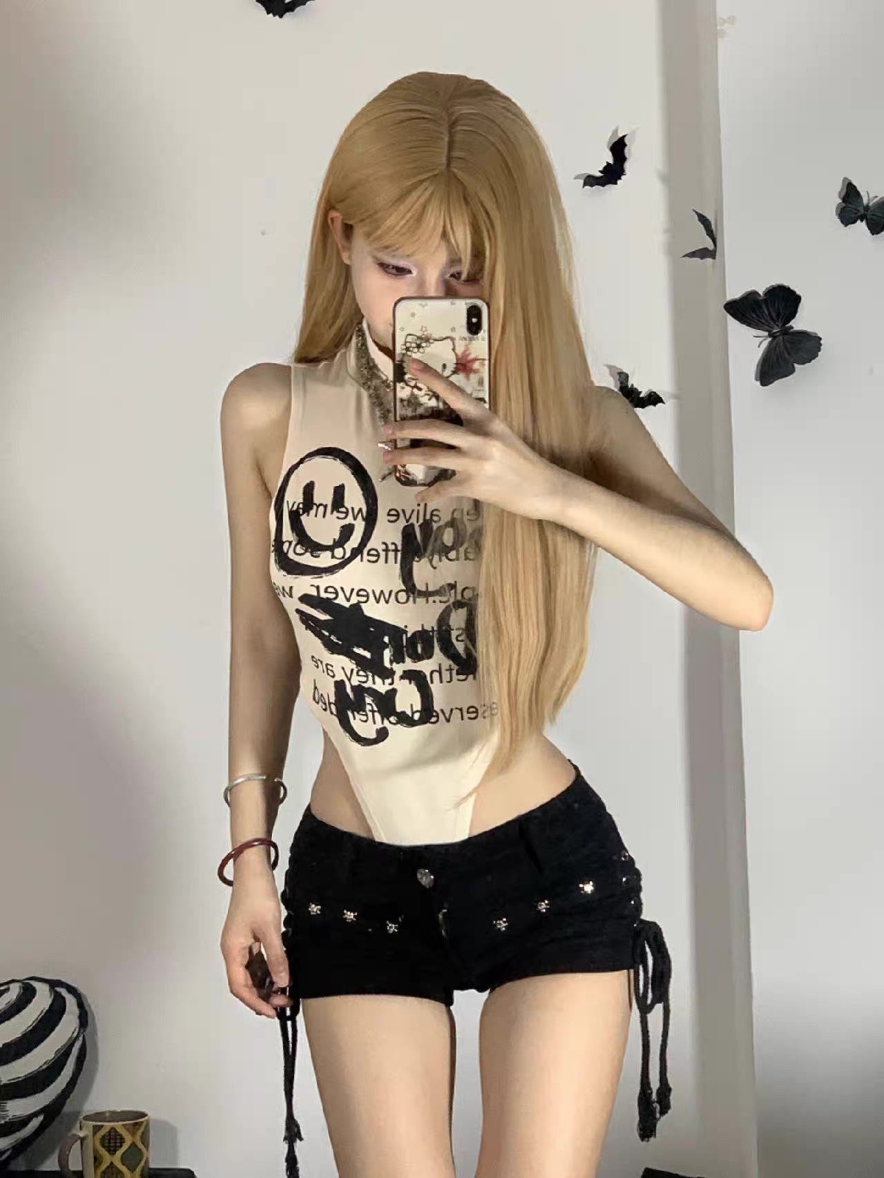 Sexy grunge aesthetic jean shorts close-up