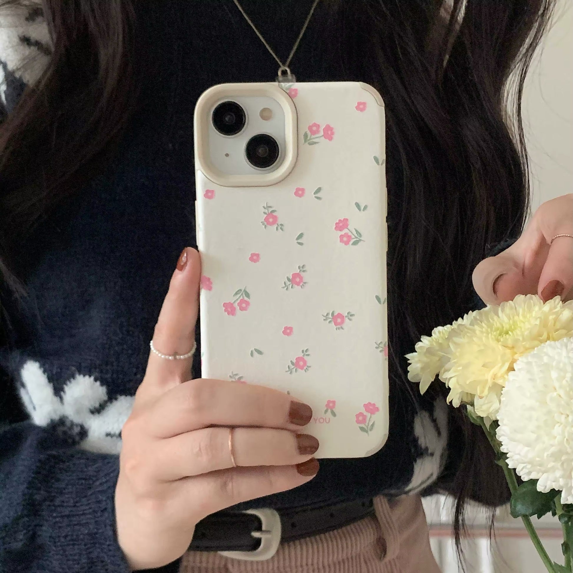 Little flowers iPhone case with a cute floral leather texture