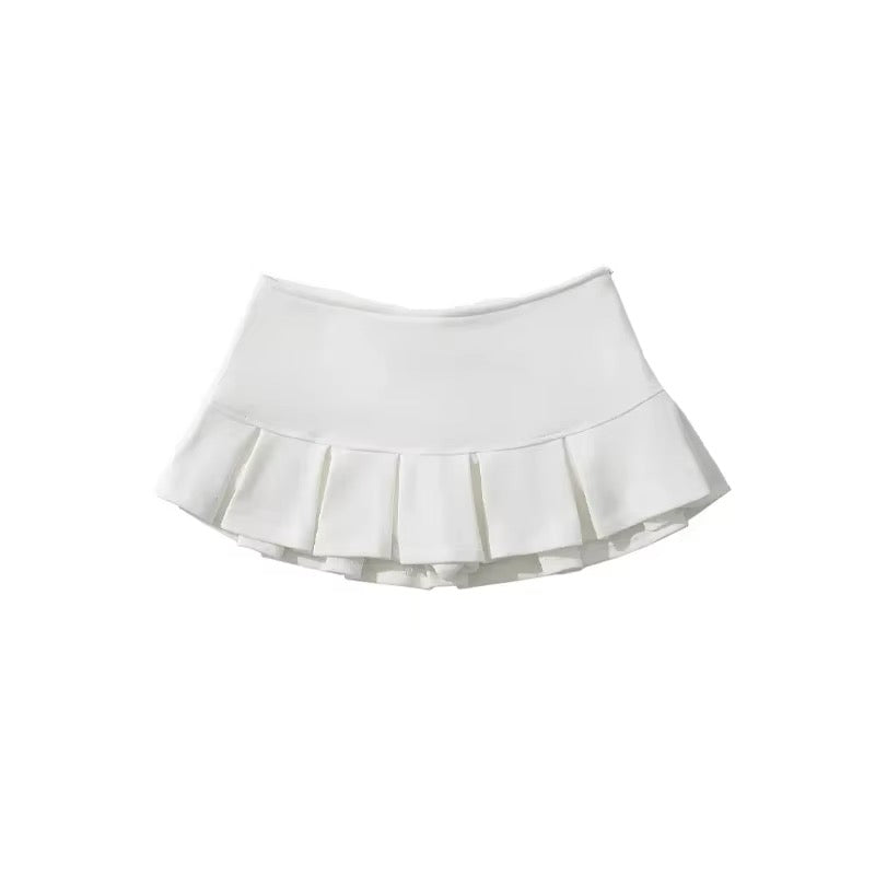 White casual summer skort with wide flounce design