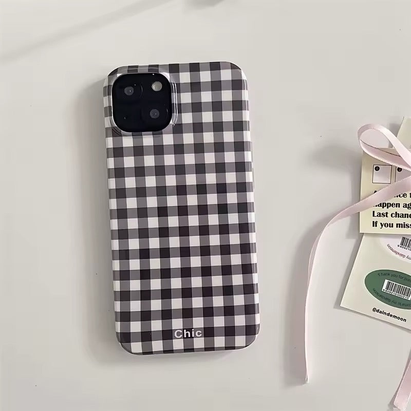 Black retro grid iPhone case with a high-definition durable finish
