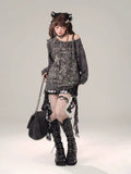 Punk grunge off shoulder top with graphic print for alt fashion looks