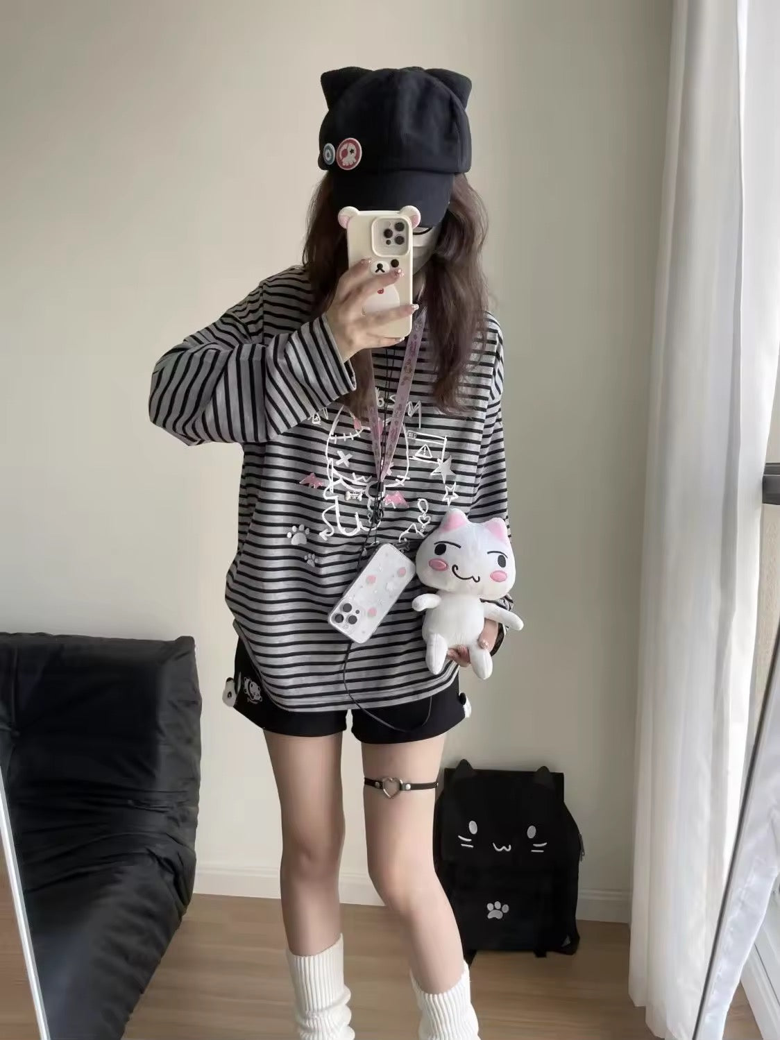 Japanese style cartoon patchwork top for women