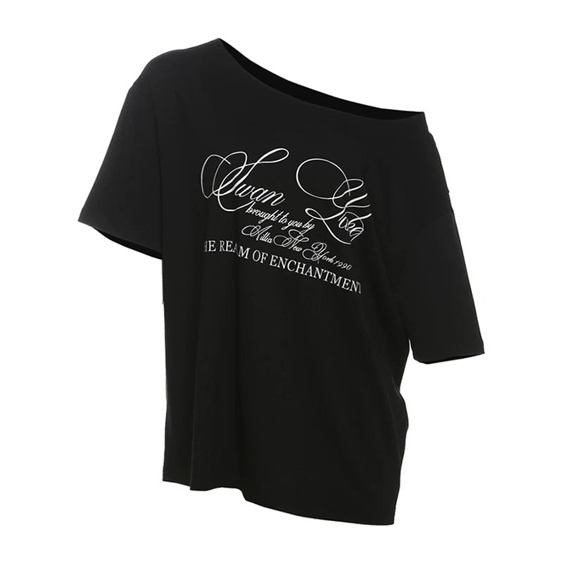 Oversized One Shoulder T-Shirt with trendy letter print design