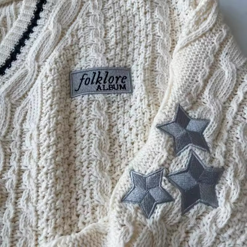 Folklore-inspired cardigan with long sleeves for women