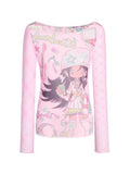 Slim long sleeve kawaii shirt with Japanese print