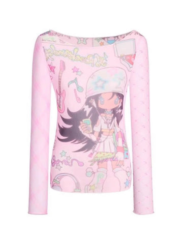 Slim long sleeve kawaii shirt with Japanese print