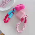 Minimalist rose red wireless AirPods case with lanyard for girls