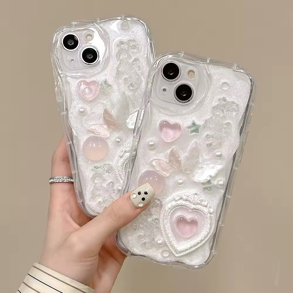 Pink Hearts iPhone Case with 3D Butterfly & Soft Cover