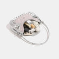 Soft girl and punk crescent shoulder bag in Y2K pink PU, inspired by moto biker and grunge fashion