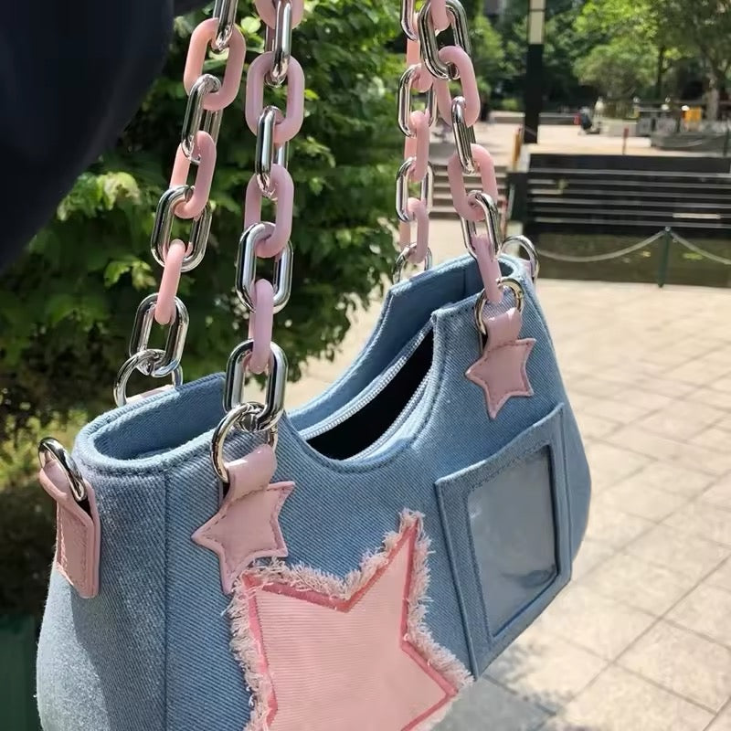 Flat lay of Harajuku star tote on white background