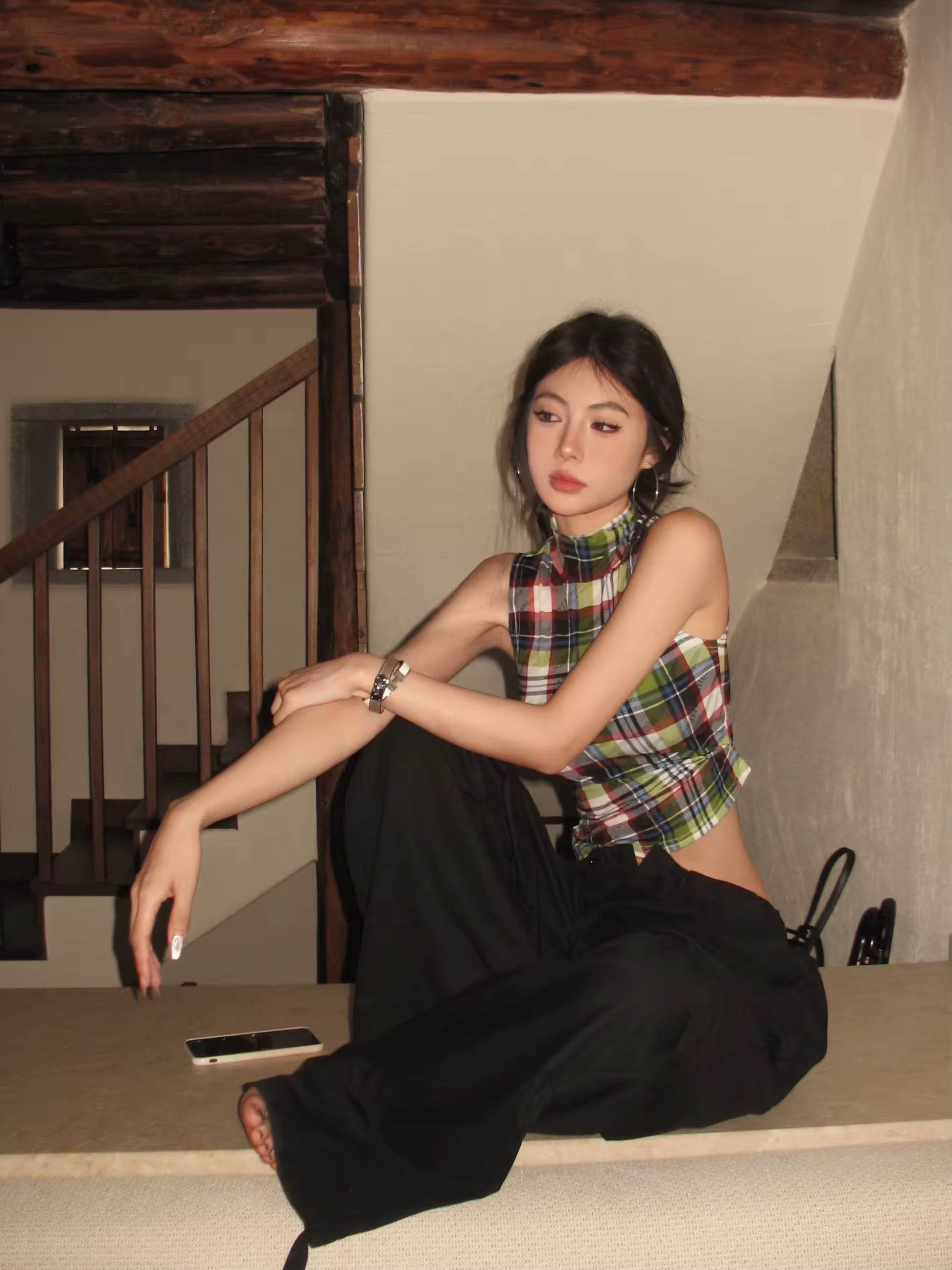 coquette plaid sleeveless crop top streetwear